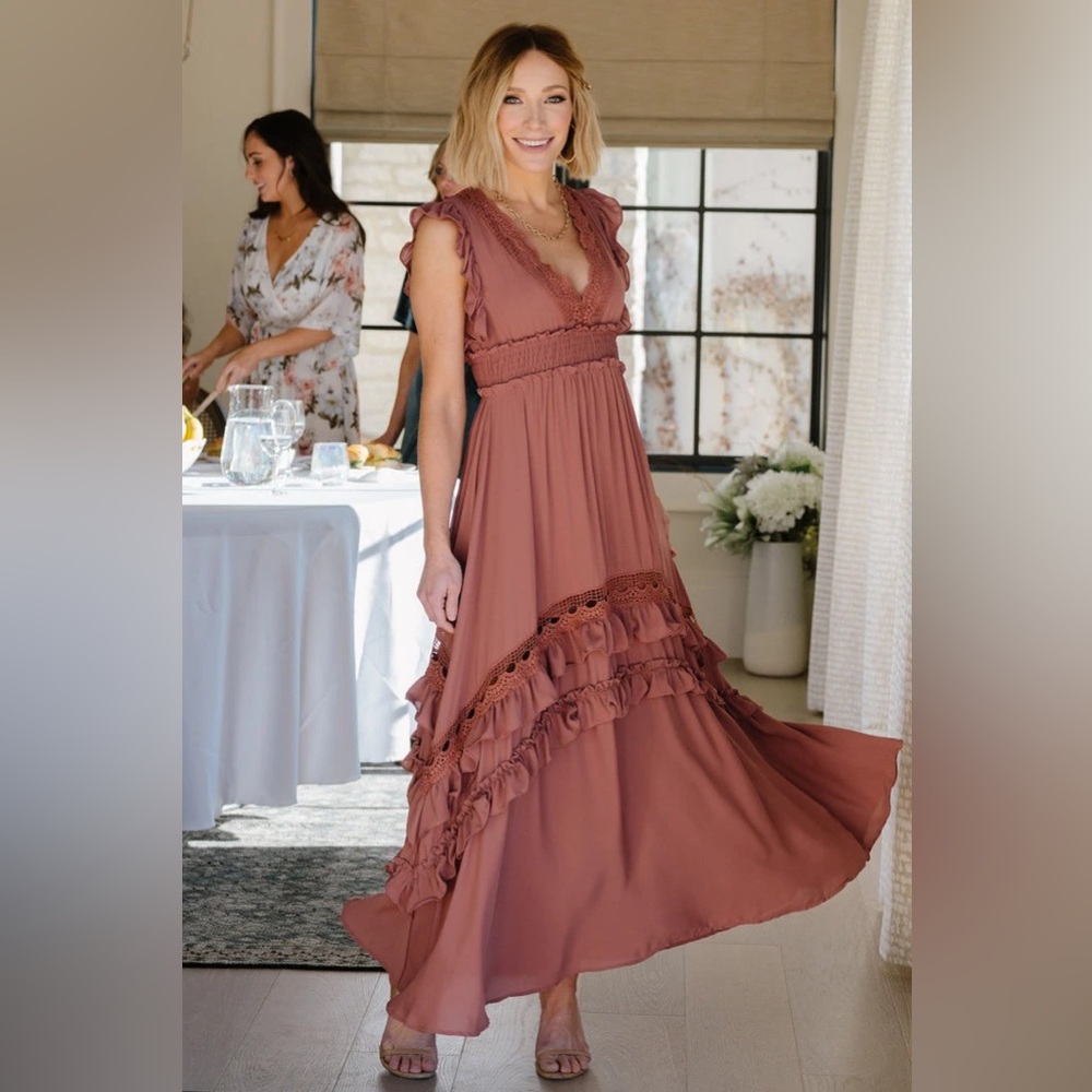 Baltic Born Jasmine Ruffle Maxi Dress - Rosy Brown